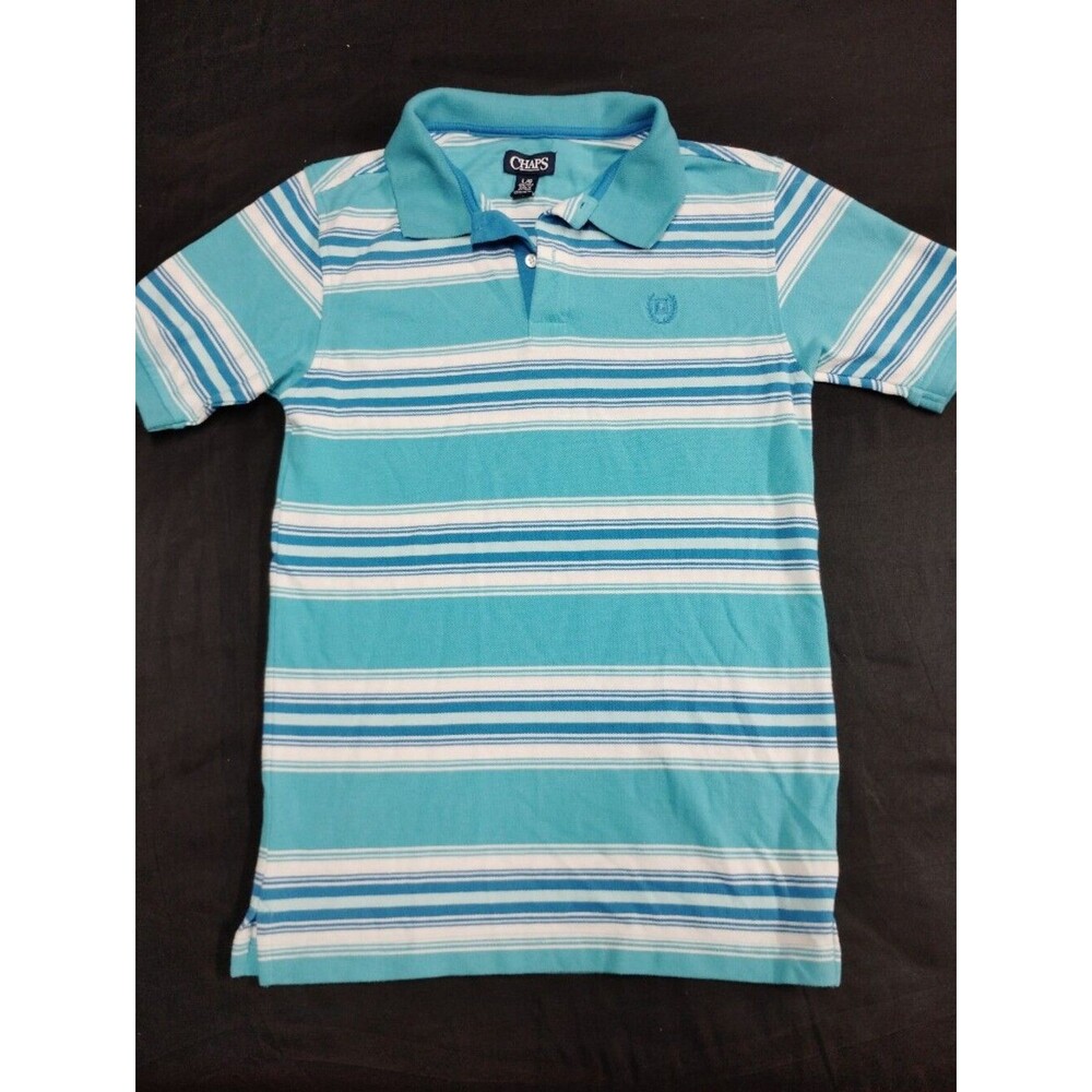Chaps Boys' Turquoise and White Striped Polo Size Large 12/14